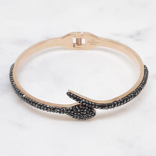 Bracelet Serpent couleur or rose avec diamants noirs