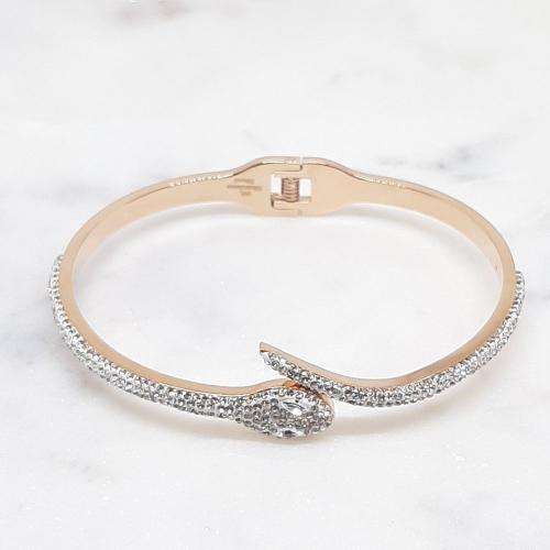 Bracelet Serpent en acier inoxydable doré or rose avec diamants blancs