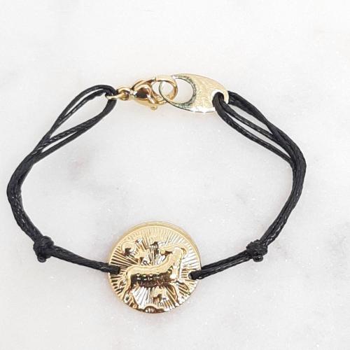 Bracelet signe Astrologique Bélier Milë Mila en acier inoxydable trempé doré avec fermoir mousqueton