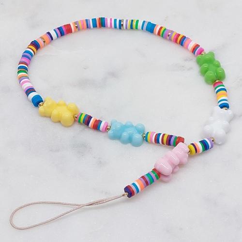 Bracelet téléphone perle de la marque MILË MILA orné de rondelles multicolores et de nounours colorés