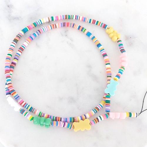 Collier téléphone perle de la marque MILË MILA orné de rondelles multicolores et de nounours colorés Longueur pliée 40 cm